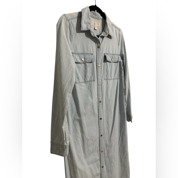 Michael Kors Blue Buttoned Maxi Dress with Polo Collar Western Rodeo Chambray S - Picture 6 of 13